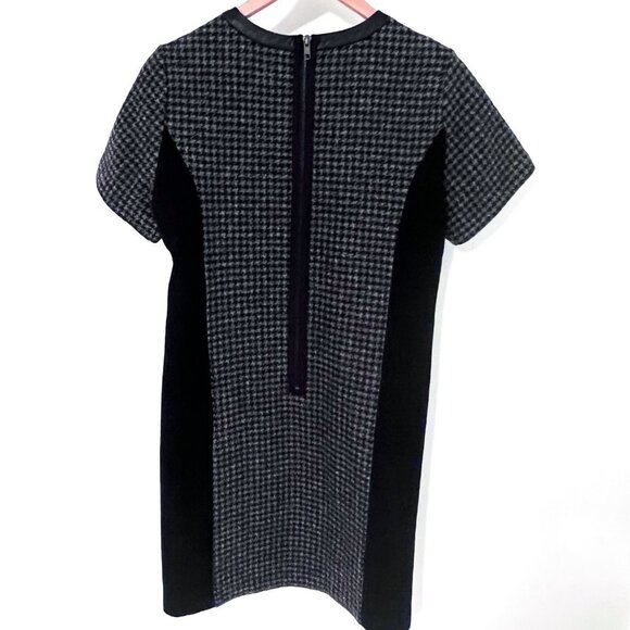 J. Crew Gray Black Tweed Wool Mixed Hounds Tooth Leather Collar Shift Dress Sz 6 - Picture 7 of 13